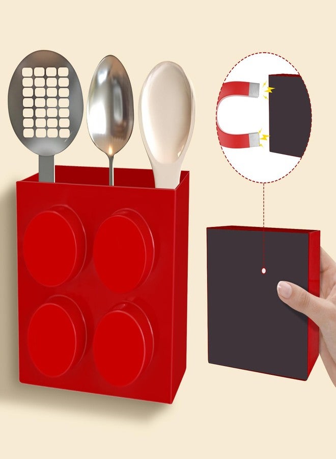 DAECHAO Magnetic Basket Organizer for Fridge - Lego-Style ABS Plastic Storage Box, No Drill Design for Kitchen Counter, Microwave & Whiteboard, Holds Up to 3.5 lbs (Red) - Image 5